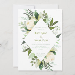 Convites de Casamento com Moldura Floral Verde e B