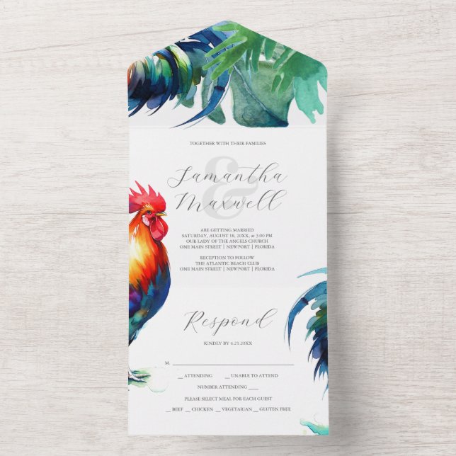 Convites de Casamento com o RSVP Card Rooster (Inside)