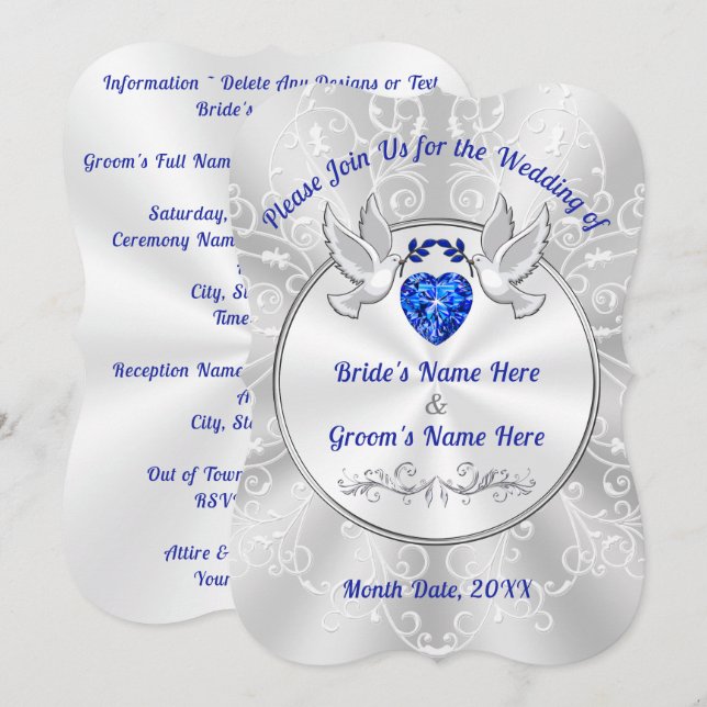 Convites de Casamento com Pássaros de Amor, Coraçã (Frente/Verso)