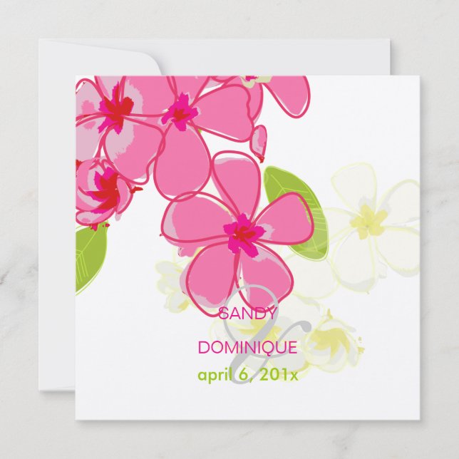 Convites de casamento com plumerias rosa (Frente)