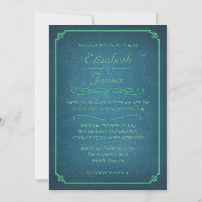 Convites de Casamento com Quadro Negro Azul e Verd (Frente)