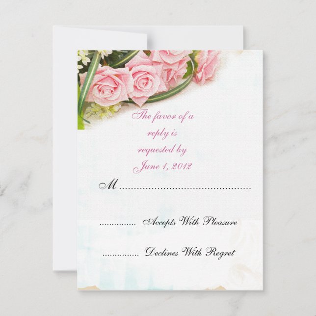 Convites de casamento com rosas cor-de-rosa para R (Frente)