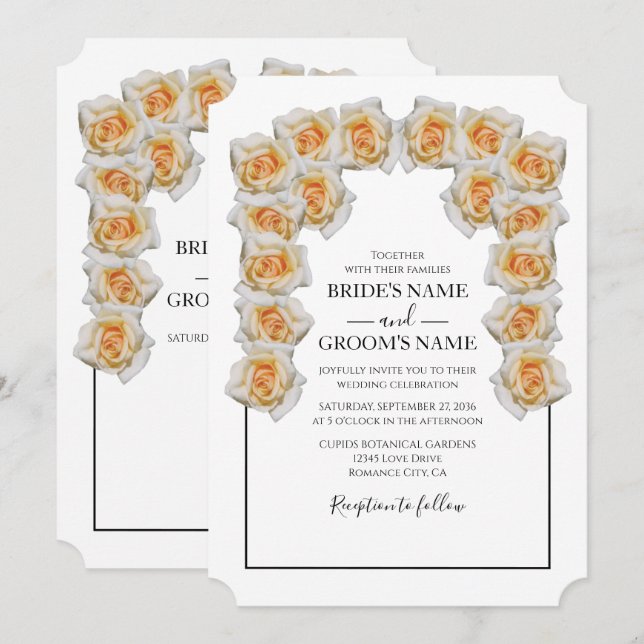 Convites de Casamento com Rosas Laranja Rústicas (Frente/Verso)