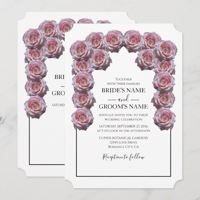 Convites de Casamento com Rosas Rosa Claro Rústica (Frente/Verso)