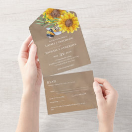 Convites de Casamento com RSVP Girassóis Rústicos 