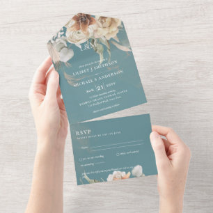 Convites de casamento com RSVP Grama BOHO Pampas