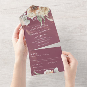 Convites de casamento com RSVP   Grama BOHO Pampas