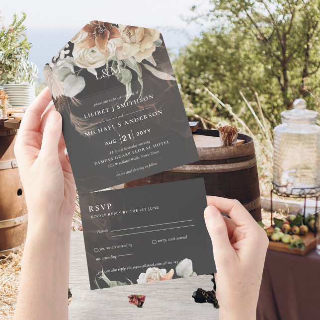 Convites de casamento com RSVP | Grama BOHO Pampas (Criador carregado)