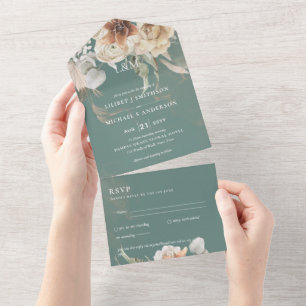 Convites de casamento com RSVP Grama BOHO Pampas
