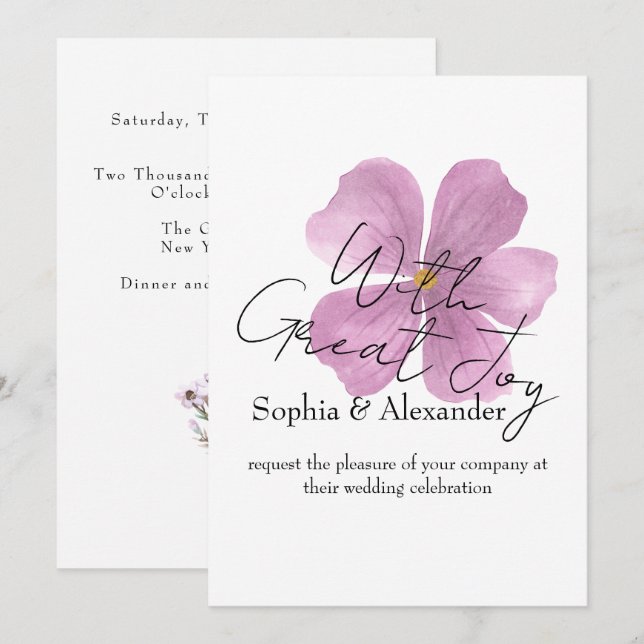 Convites de Casamento com Tema Floral Elegante (Frente/Verso)