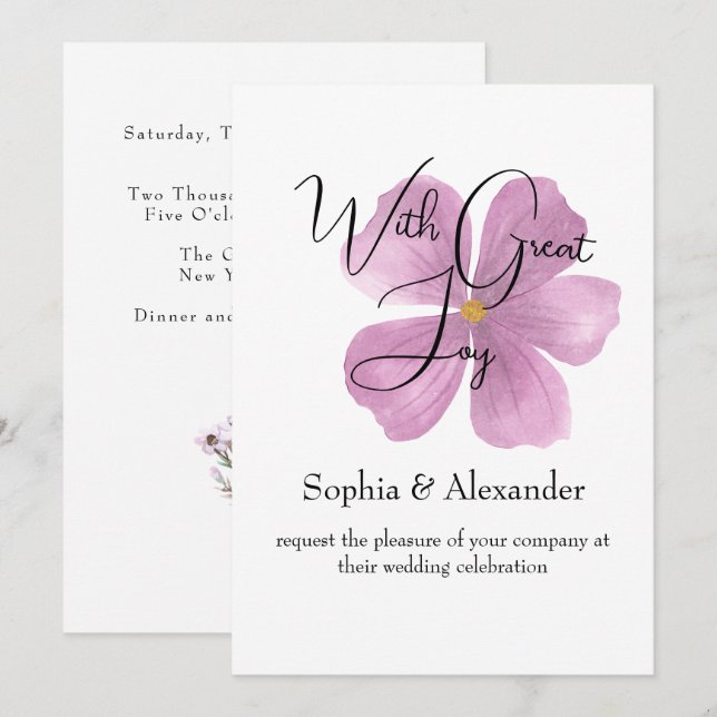 Convites de Casamento com Tema Floral Elegante (Frente/Verso)
