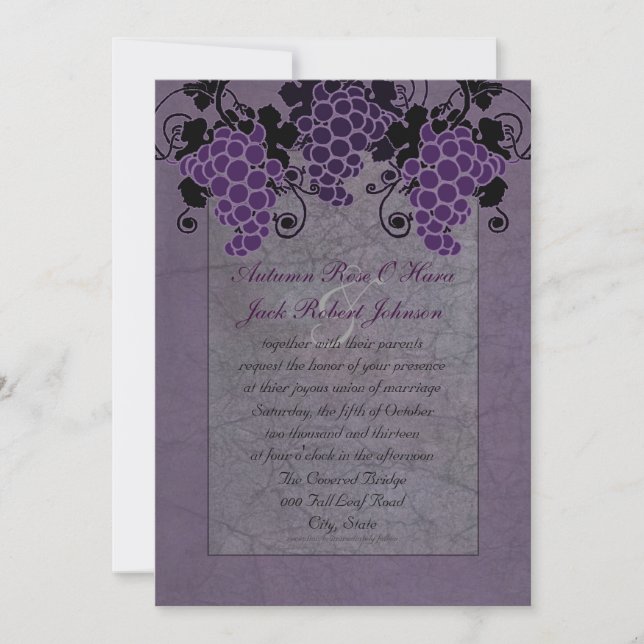 Convites de Casamento com Uvas Roxas (Frente)
