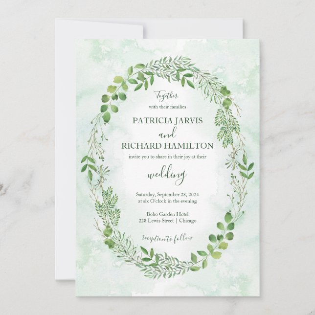 Convites de Casamento com Vegetação Romântica (Frente)