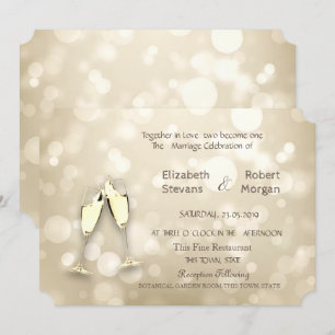 Convites de Casamento Copos de Vinho Bokeh Elegant
