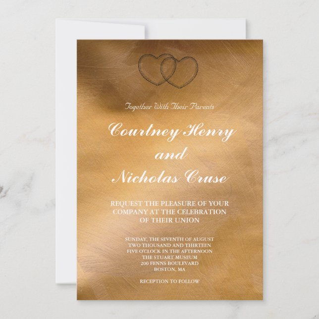 Convites de Casamento Copper Hearts (Frente)