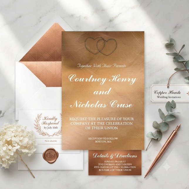 Convites de Casamento Copper Hearts (Criador carregado)
