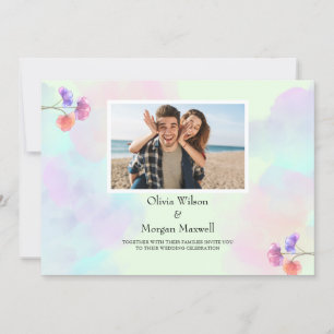 Convites de Casamento Cor-de-Rosa e Azul Frescos