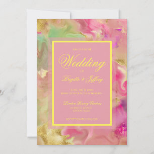 Convites de casamento cor-de-rosa, ouro, tinta ver