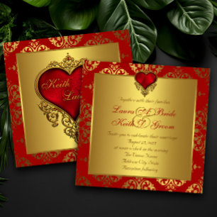 Convites de Casamento Coração Vermelho e Dourado E