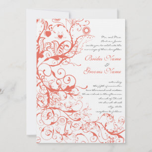 Convites de Casamento Coral Birds & Swirls