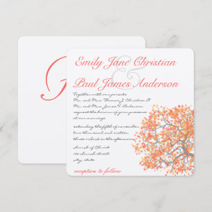 Convites de Casamento Coral Tree Gray Trunk Raspbe
