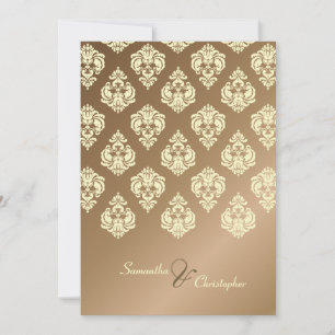 Convites de casamento Cream Damask/Faux em cobre