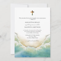 Convites de Casamento Cristãos à Beira-Mar em Aqua