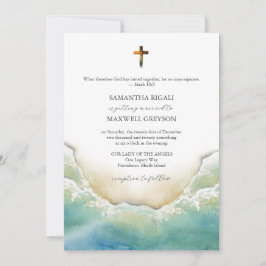 Convites de Casamento Cristãos à Beira-Mar em Aqua