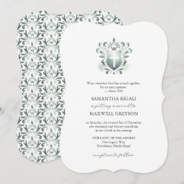 Convites de Casamento Cristãos com Brasão em Verde