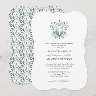 Convites de Casamento Cristãos com Crista em Verde