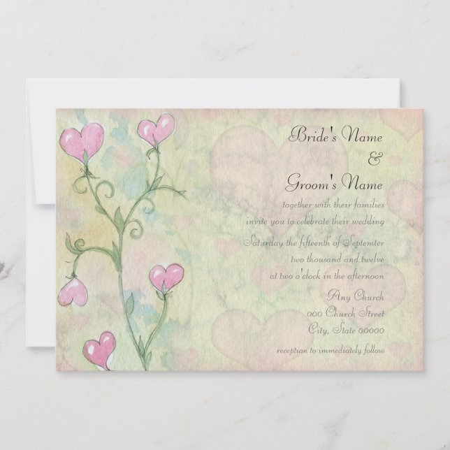 Convites de Casamento Cute Flores Coração Aquarela (Frente)