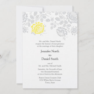 Convites de Casamento Damask Amarelo e Cinza