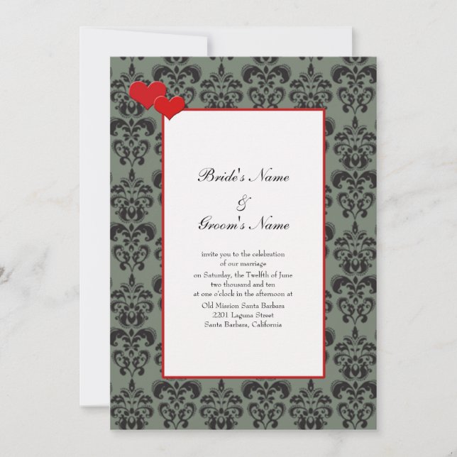Convites de Casamento Damask com Corte Vermelho Au (Frente)