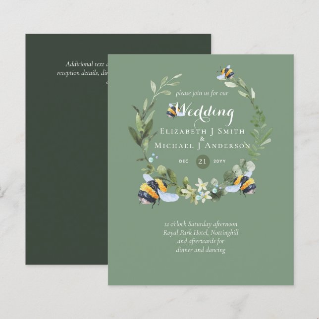 CONVITES DE CASAMENTO de Abelhas Eucalyptus (Frente/Verso)