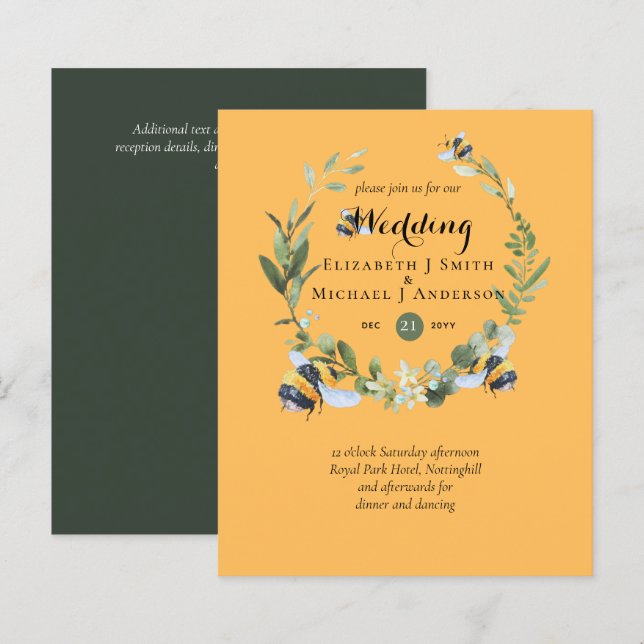 CONVITES DE CASAMENTO de Abelhas Eucalyptus (Frente/Verso)
