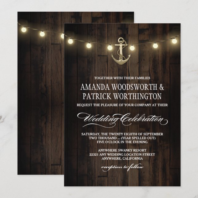 Convites De Casamento De Âncoras Náuticas Russas V (Frente/Verso)