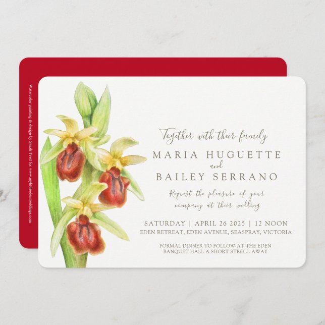 Convites de casamento de aquarela de orquídea de a (Frente/Verso)