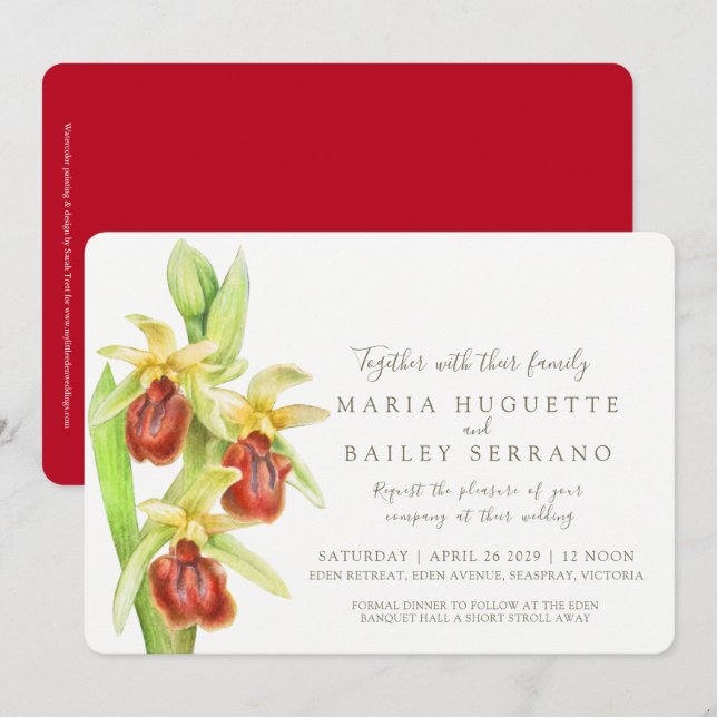 Convites de casamento de aquarela de orquídea de a (Frente/Verso)