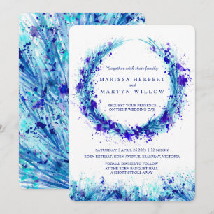 Convites de casamento de arte aquosa azul