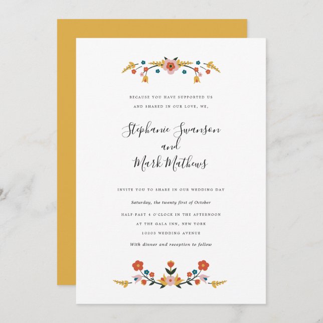 Convites de Casamento de Arte Folclórica (Frente/Verso)