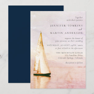Convites de Casamento de Barco à Vela em Aquarela 