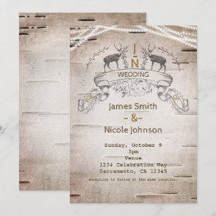 Convites de Casamento de Bétula com Cervo Rústico 