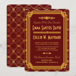 Convites de casamento de Borgonha do art deco