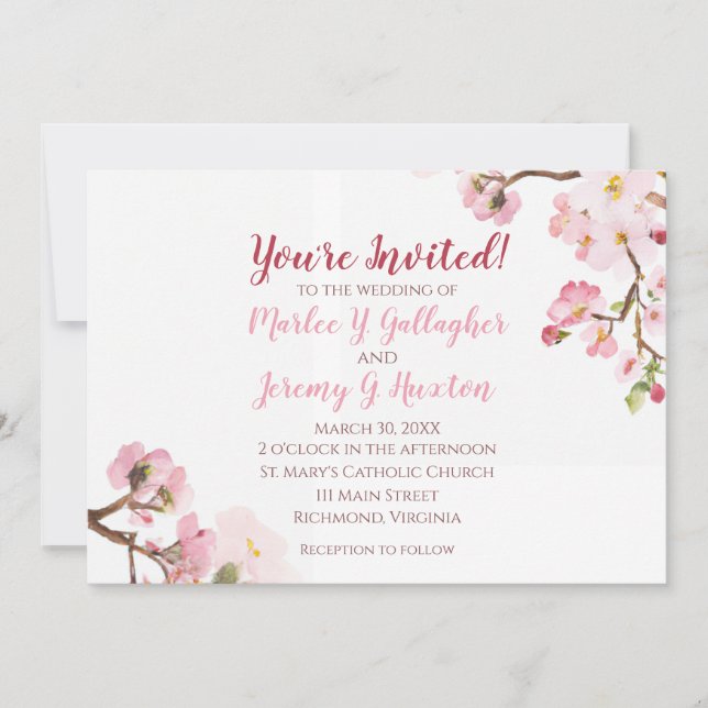 Convites de Casamento de Cerejeira Personalizados (Frente)