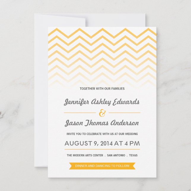 Convites De Casamento De Chevron Amarelo (Frente)