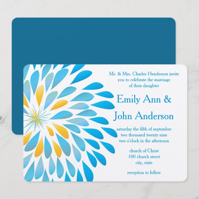 Convites De Casamento De Chrysanthemum Azul Aqua F (Frente/Verso)