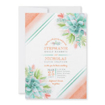 Convites de casamento de cor aquosa verde-alaranja