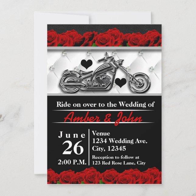 Convites de Casamento de Couro de Motoqueiro com R (Frente)
