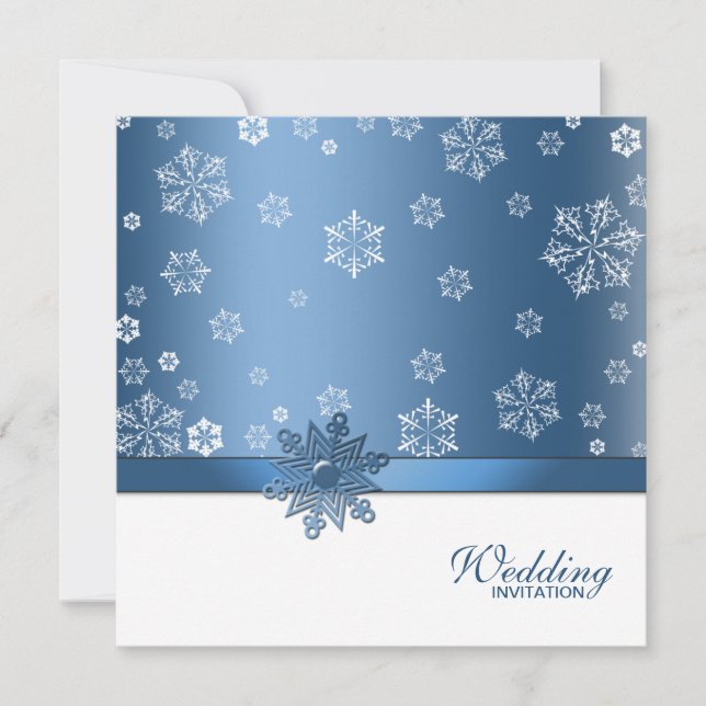 Convites de casamento de flocos de neve azuis e br (Frente)