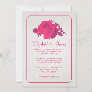 Convites De Casamento De Flor/Flor Rústico Rosa-Q